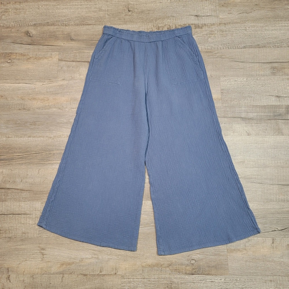 Aerie Blue Cotton Gauze Wide Leg Pants XXL Pull On Pockets Nautical Coastal